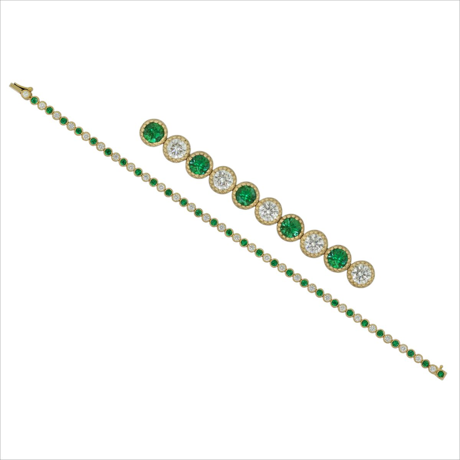 Gold Emerald and Diamond Bezel Line Bracelet