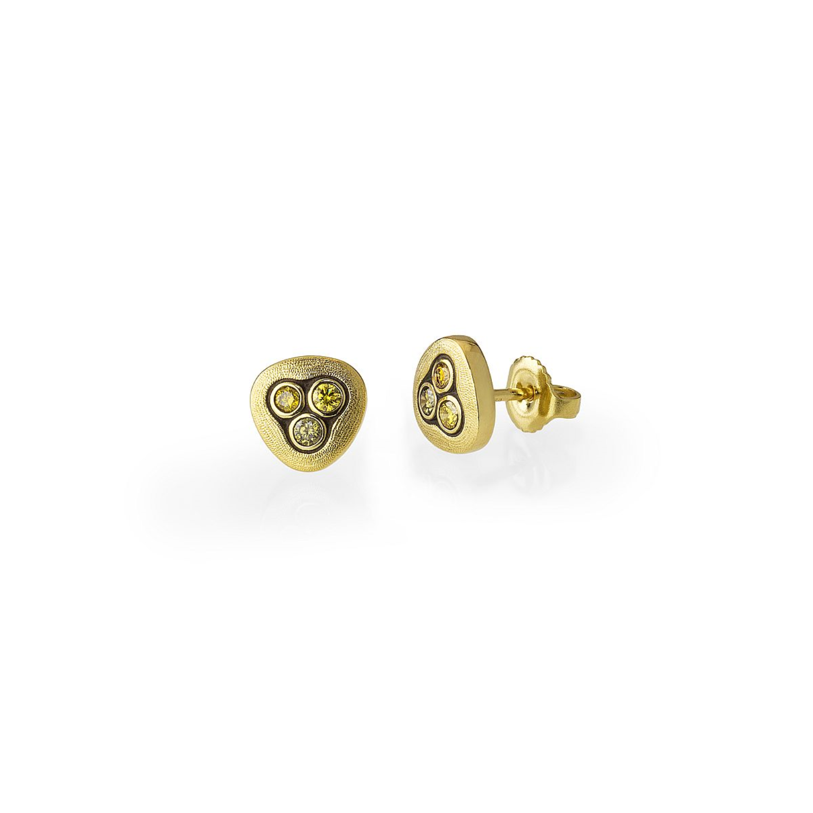 Gold and Diamond Swirl Stud Earrings