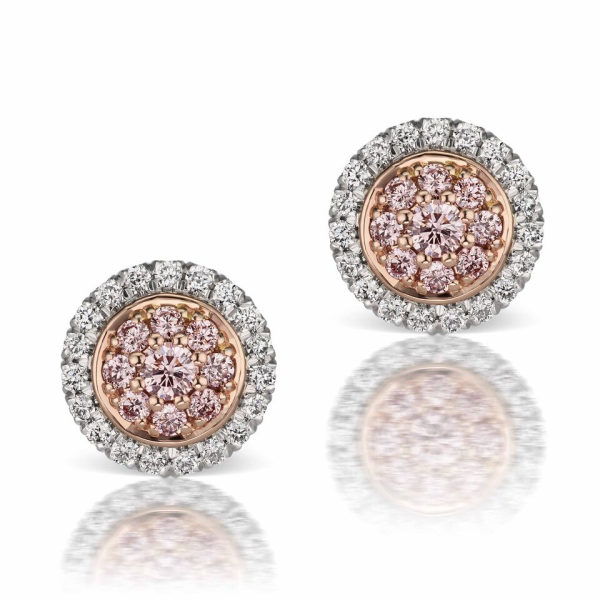 Platinum and Rose Gold Argyle Pink Diamond and White Diamond Halo Earrings