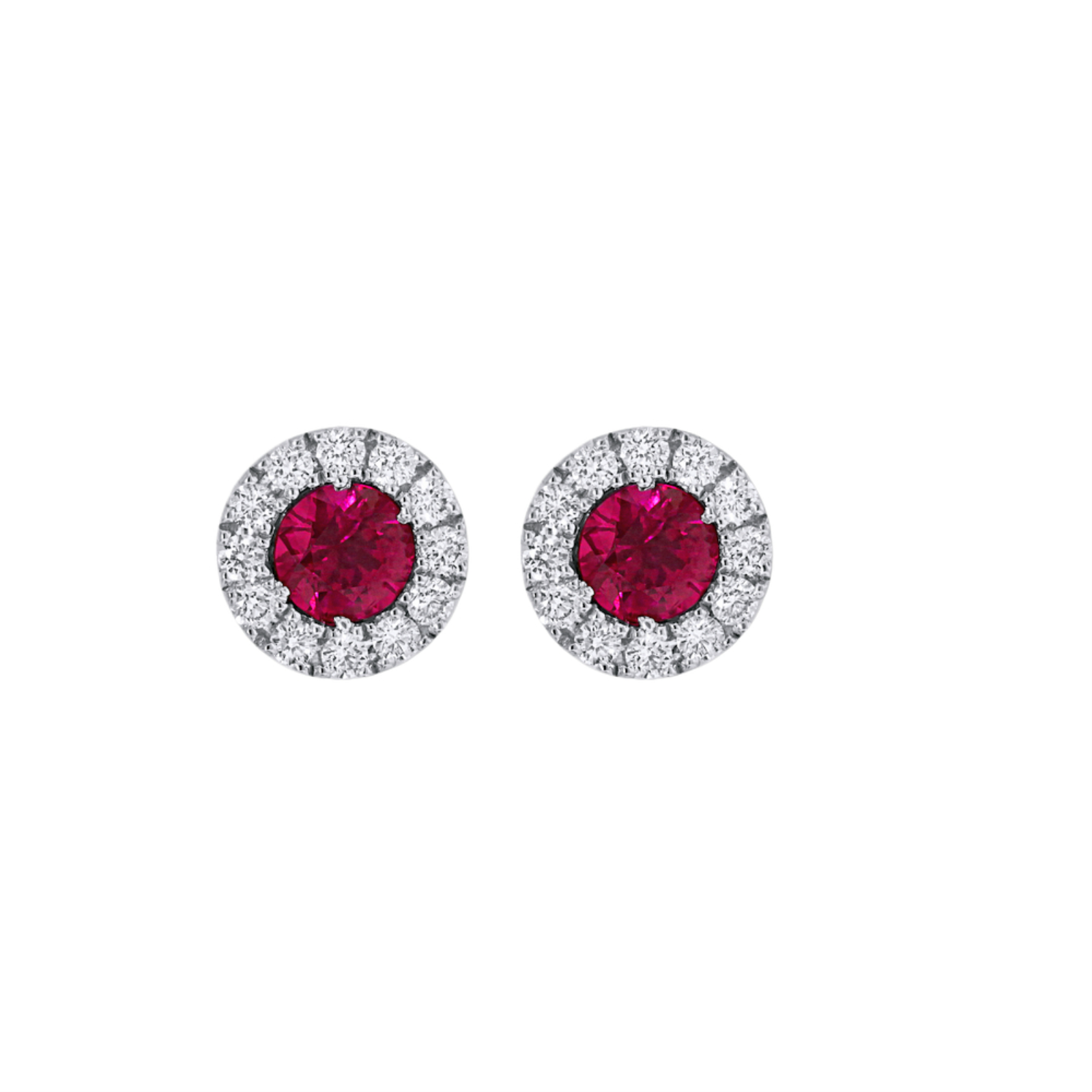 White Gold Ruby and Diamond Halo Stud Earrings