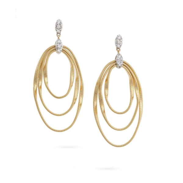 Gold and Diamond Onde Concentric Drop Earrings