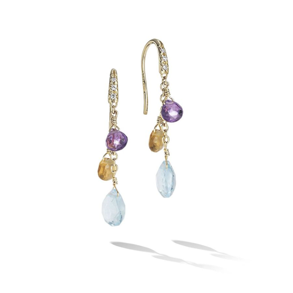 Gold and Mix Gemstone Three Drop Paradise Earrings