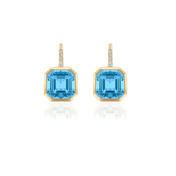 Blue Topaz Earrings on Wire with Diamonds