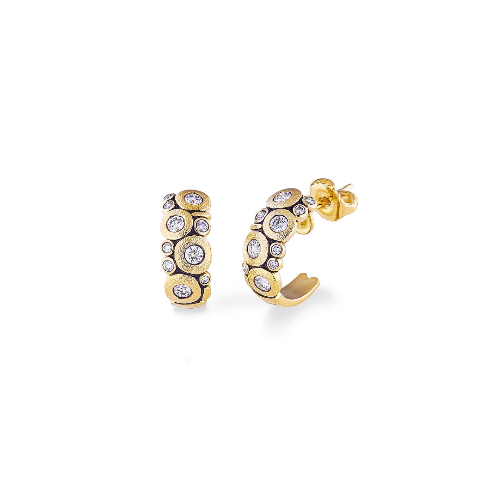 Gold and Diamond Candy Huggy Hoop Earrings