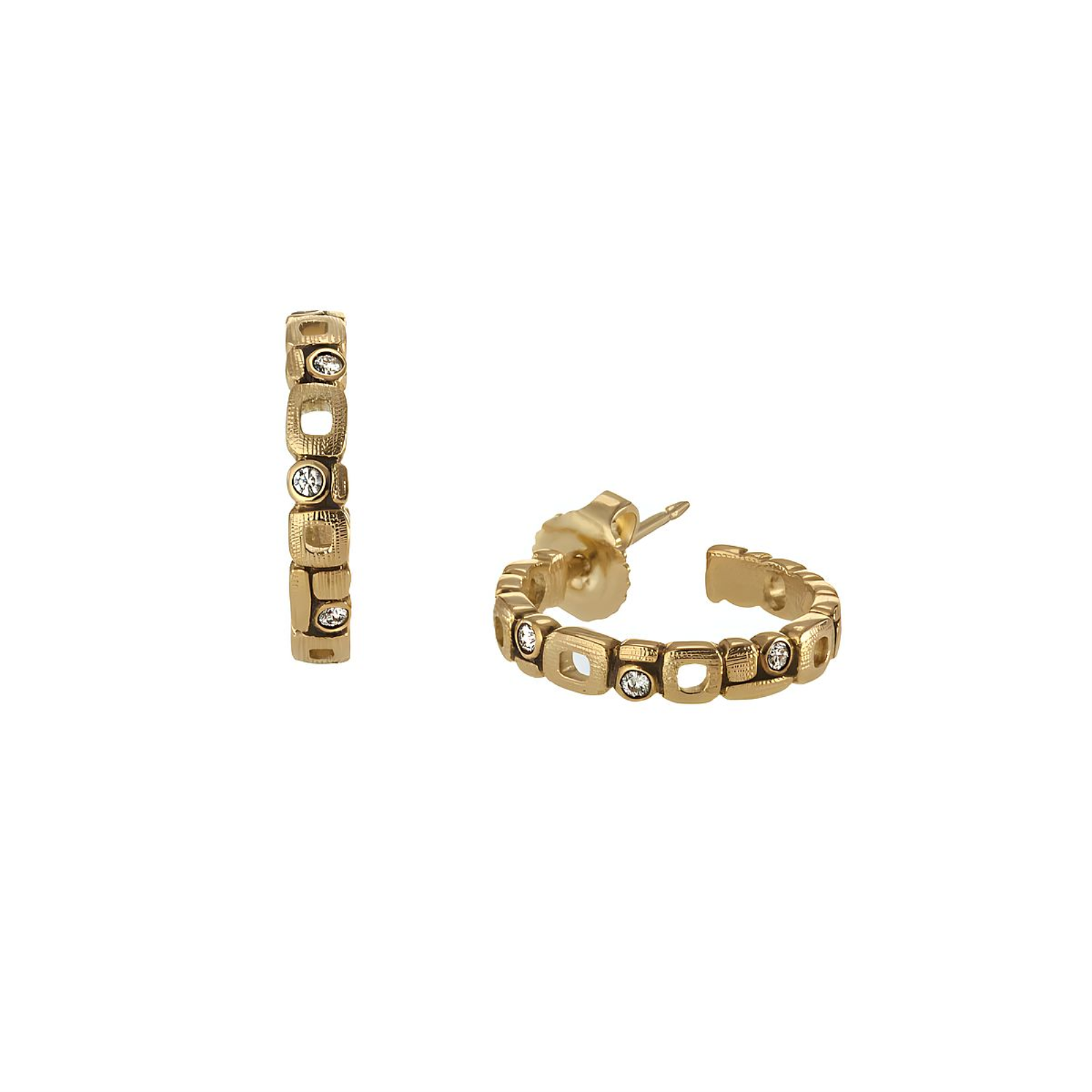 Gold and Diamond "Micro Windows" Hoop Earrings
