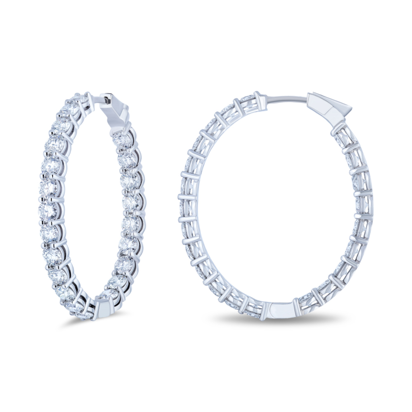 White Gold and Diamond Oval Hoop Earrings