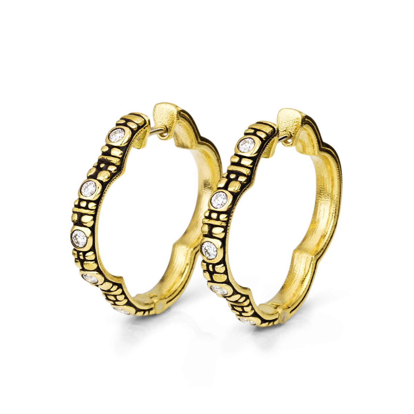 Gold and Diamond Quatrefoil Hoop Earrings