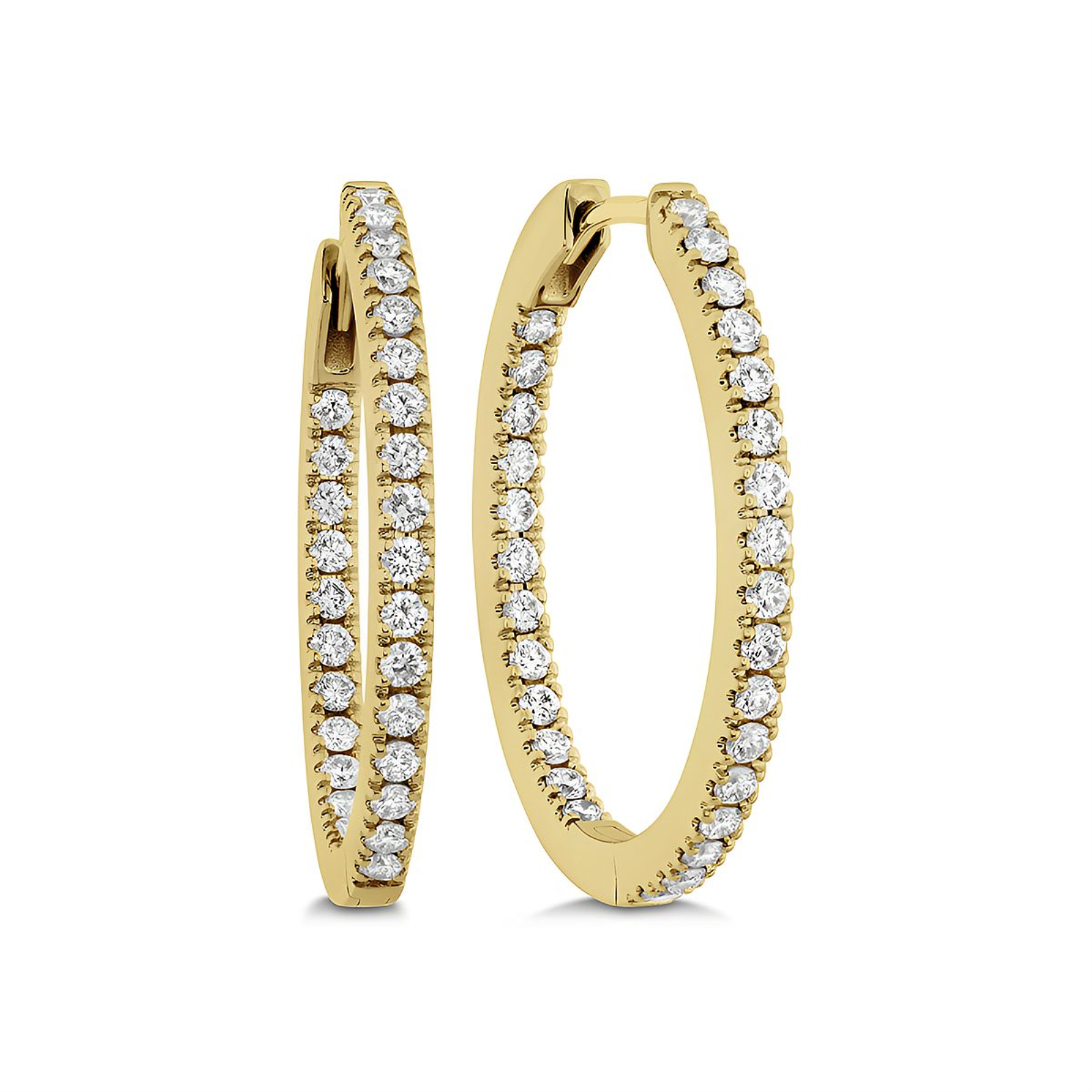 Yellow Gold and Diamond Oval Hoop Earrings