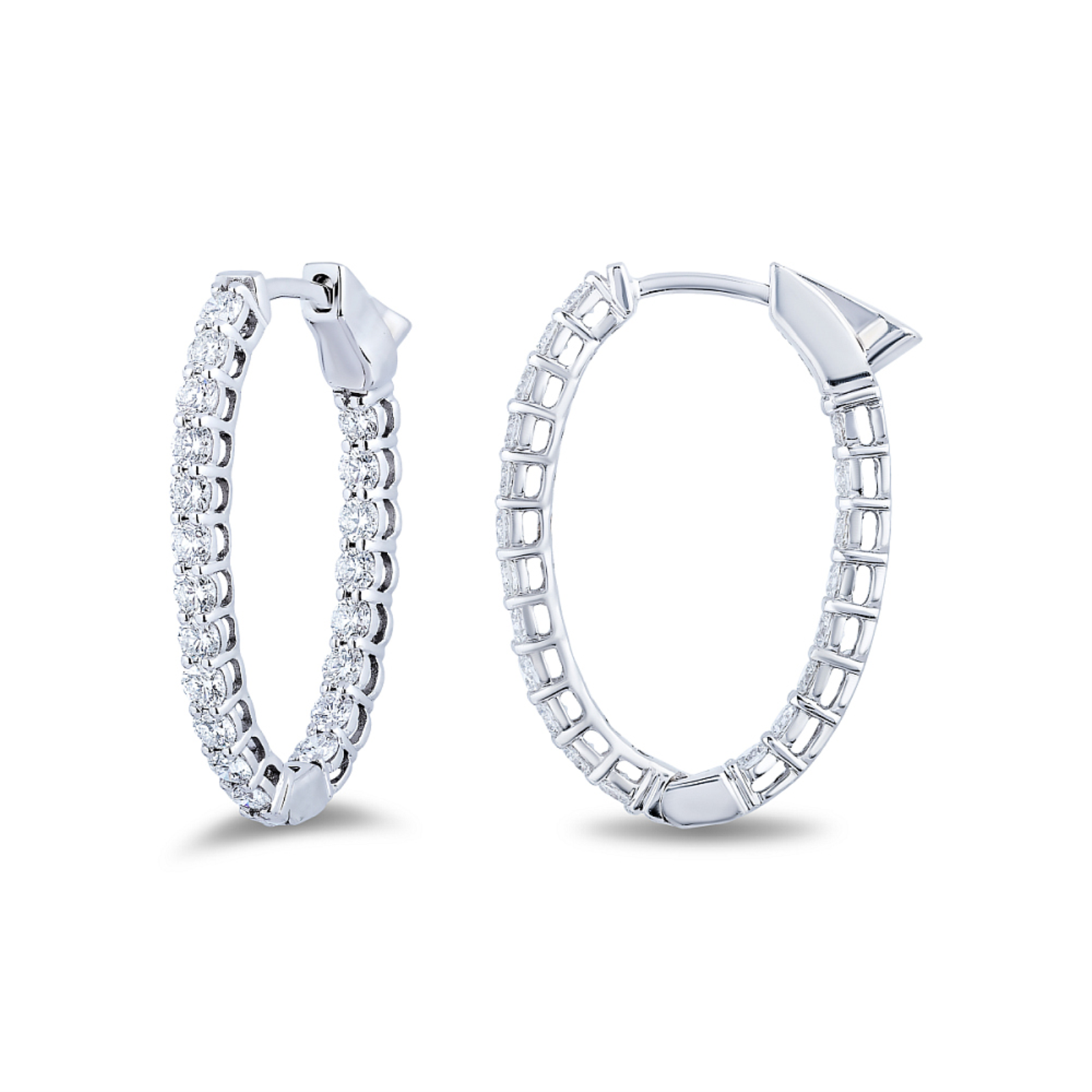 White Gold and Diamond Oval Hoop Earrings