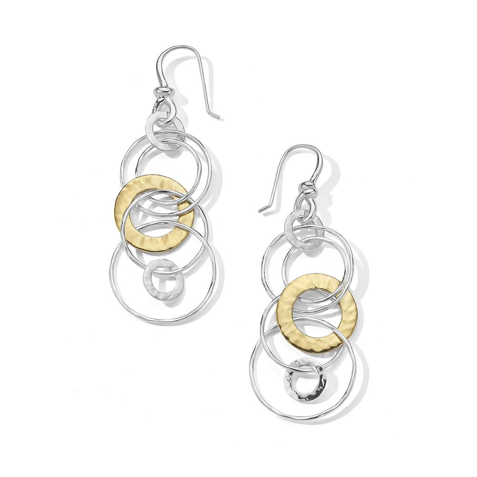 Silver and Gold Hammered Jet Set Earrings