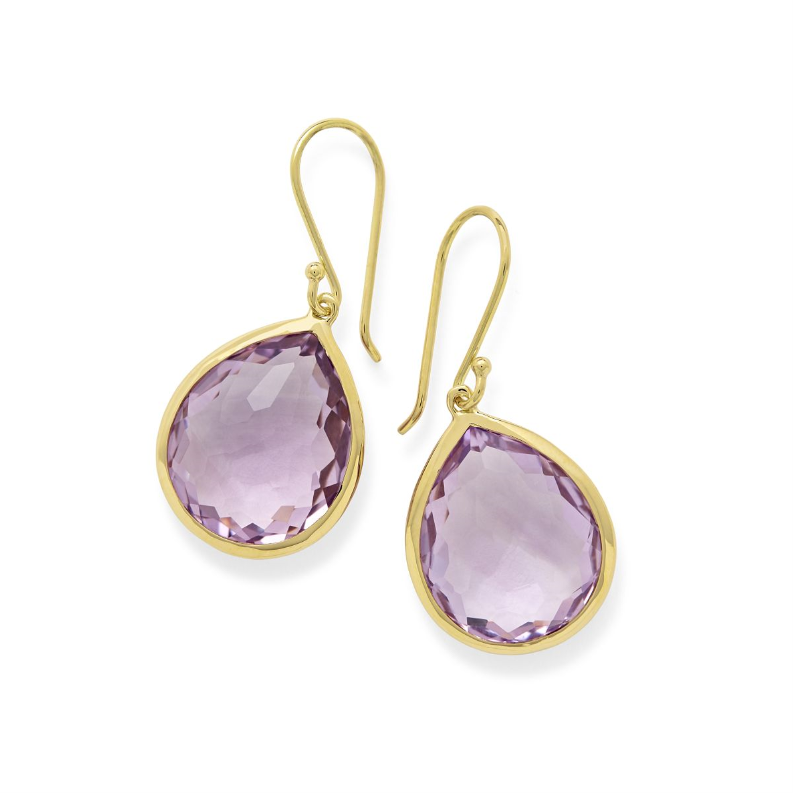Yellow Gold and Dark Amethyst Medium Teardrop Earrings