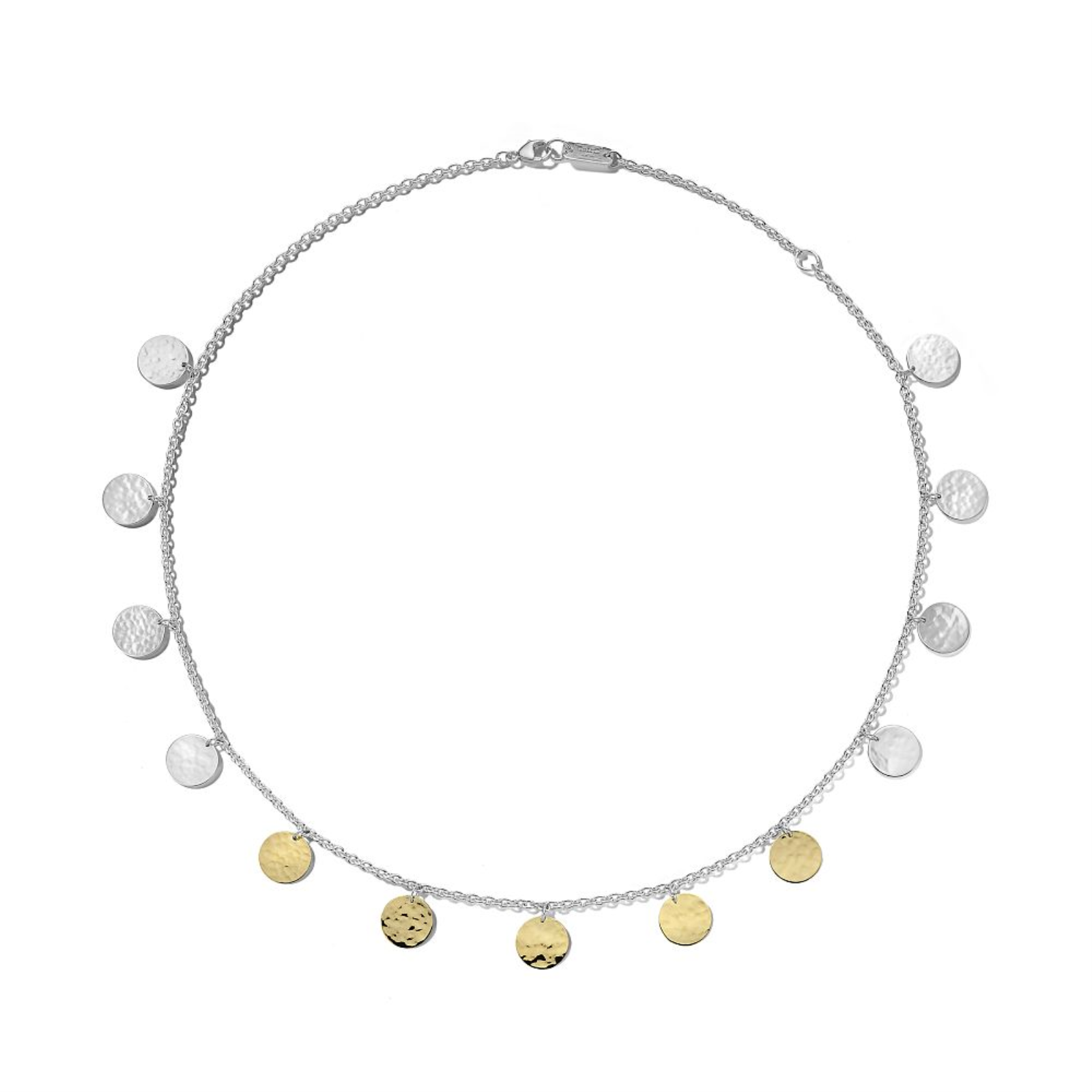 Silver and Gold Hammered Disc Necklace