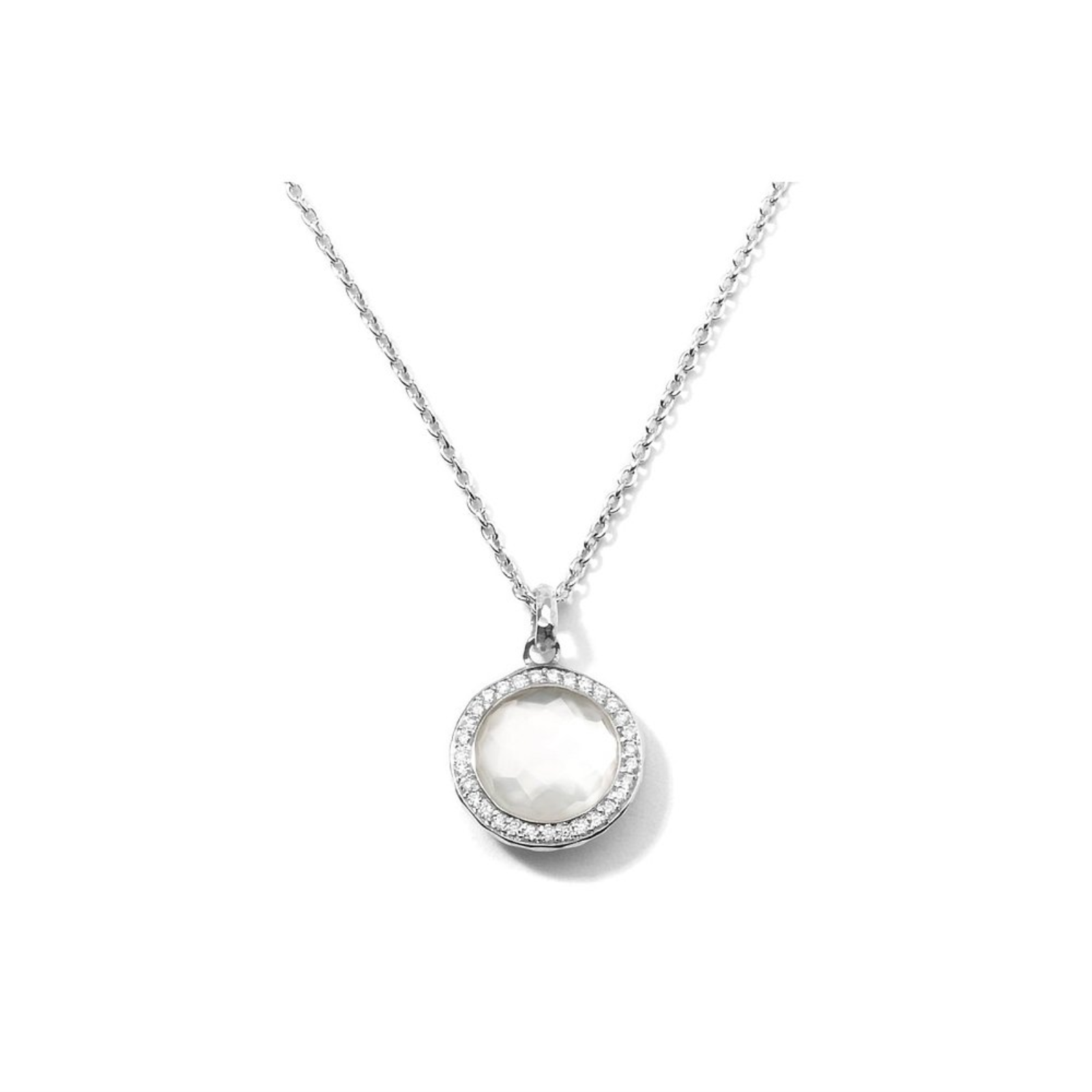 Silver Diamond and Mother of Pearl Mini Pendant Necklace