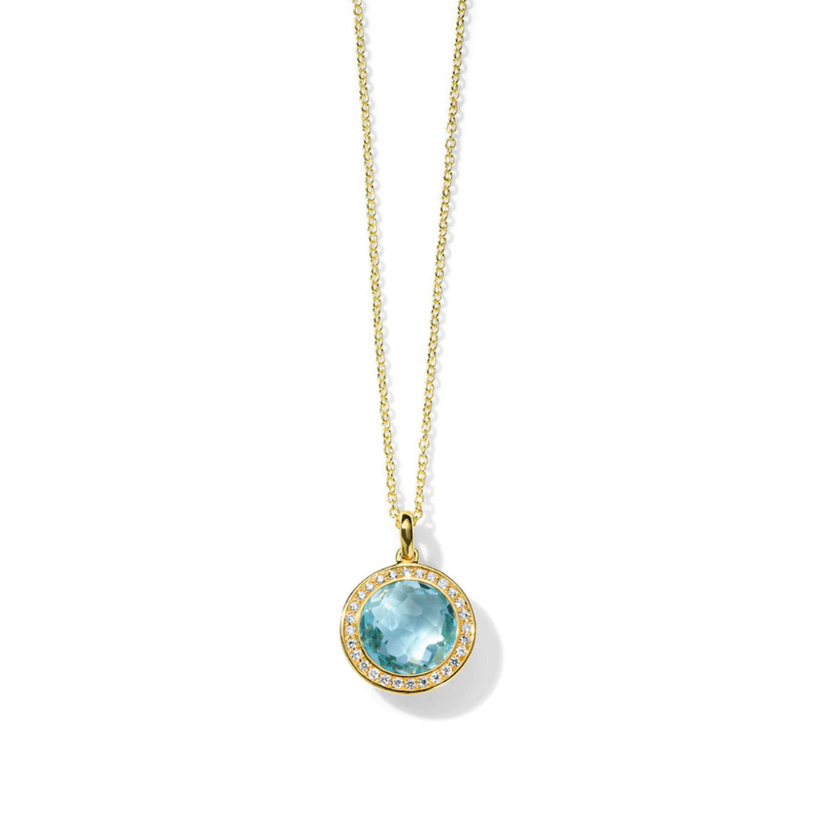 Gold Diamond and Blue Topaz Small Pendant Necklace