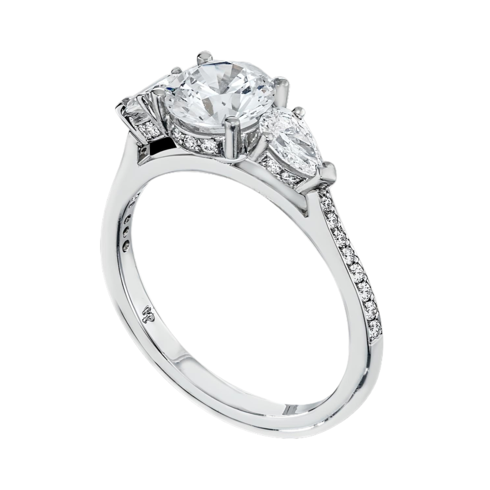 Platinum Pave Three Stone Engagement Ring Mounting