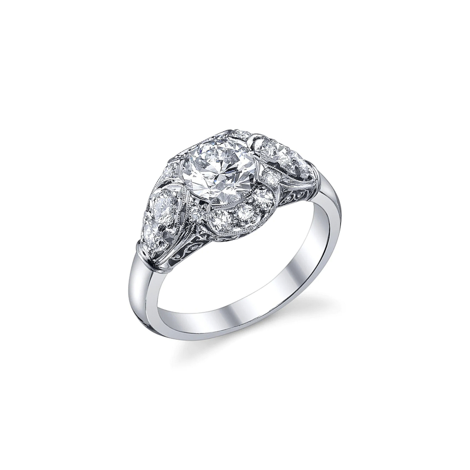 Platinum Vintage Style Pierced Gondola Engagement Ring Mounting