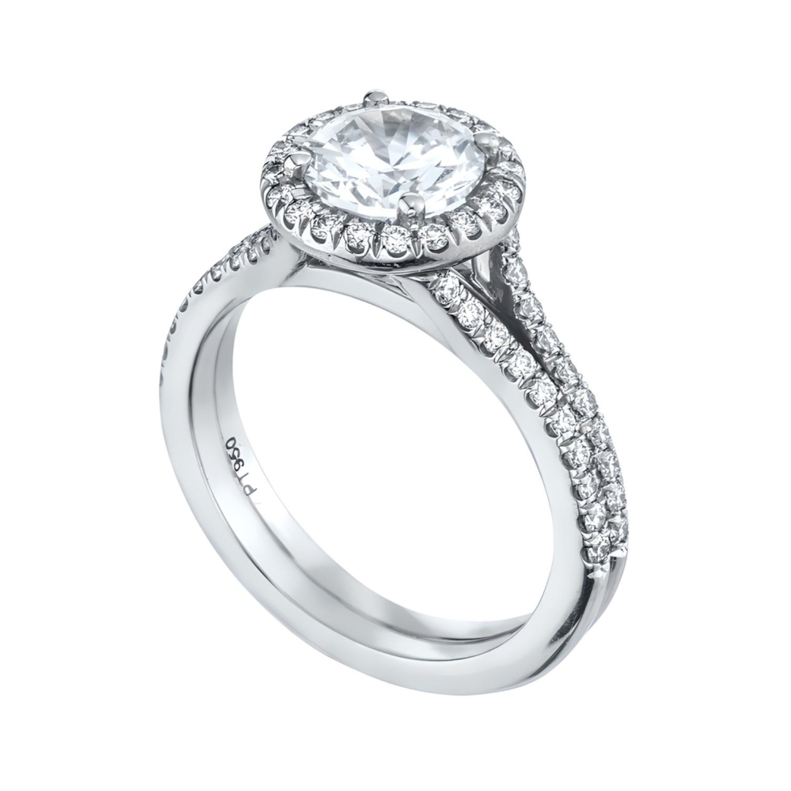 Platinum Split Shank Round Halo Engagement Ring Mounting