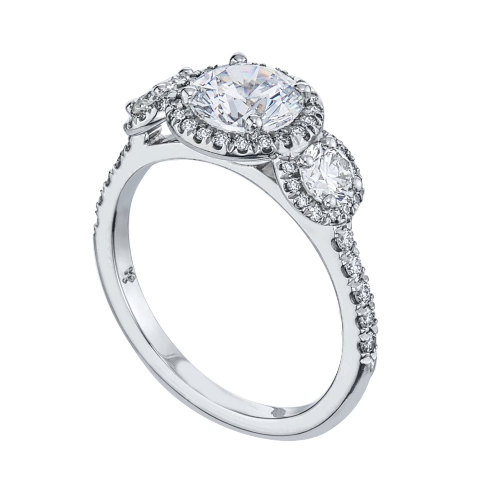 Three Stone Halo Engagement Ring Mounting