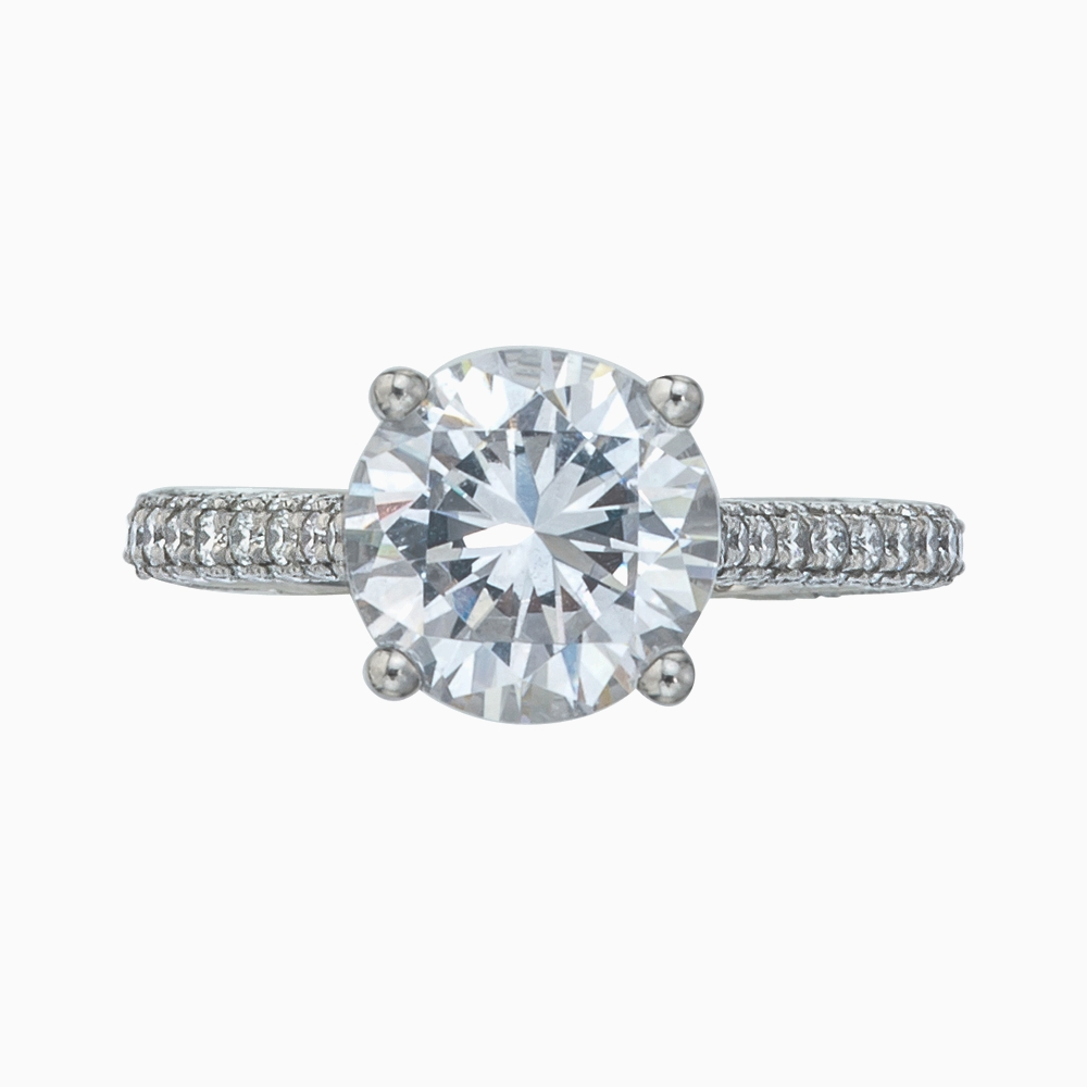 Platinum Three Sided Pave Solitaire Engagement Ring Mounting