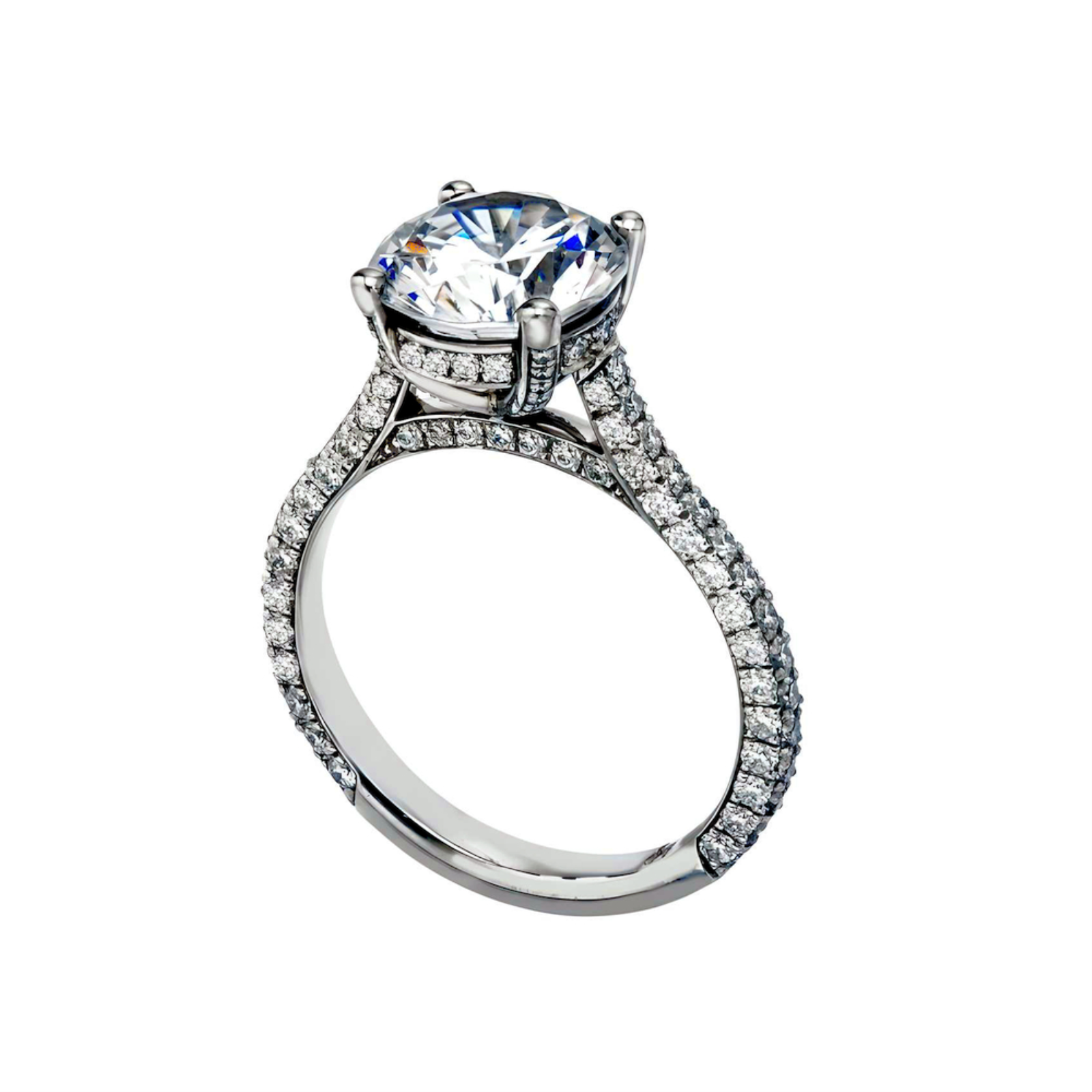 Platinum Three Sided Pave Solitaire Engagement Ring Mounting