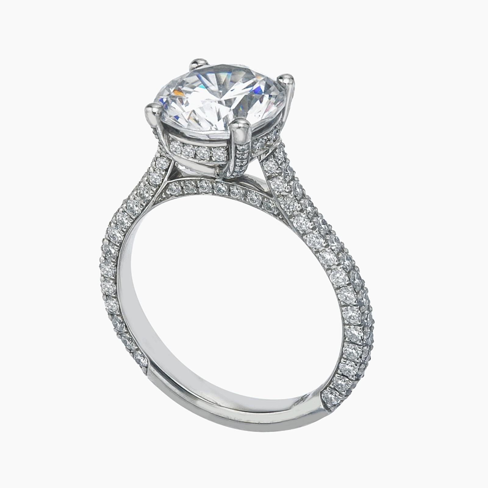 Platinum Three Sided Pave Solitaire Engagement Ring Mounting