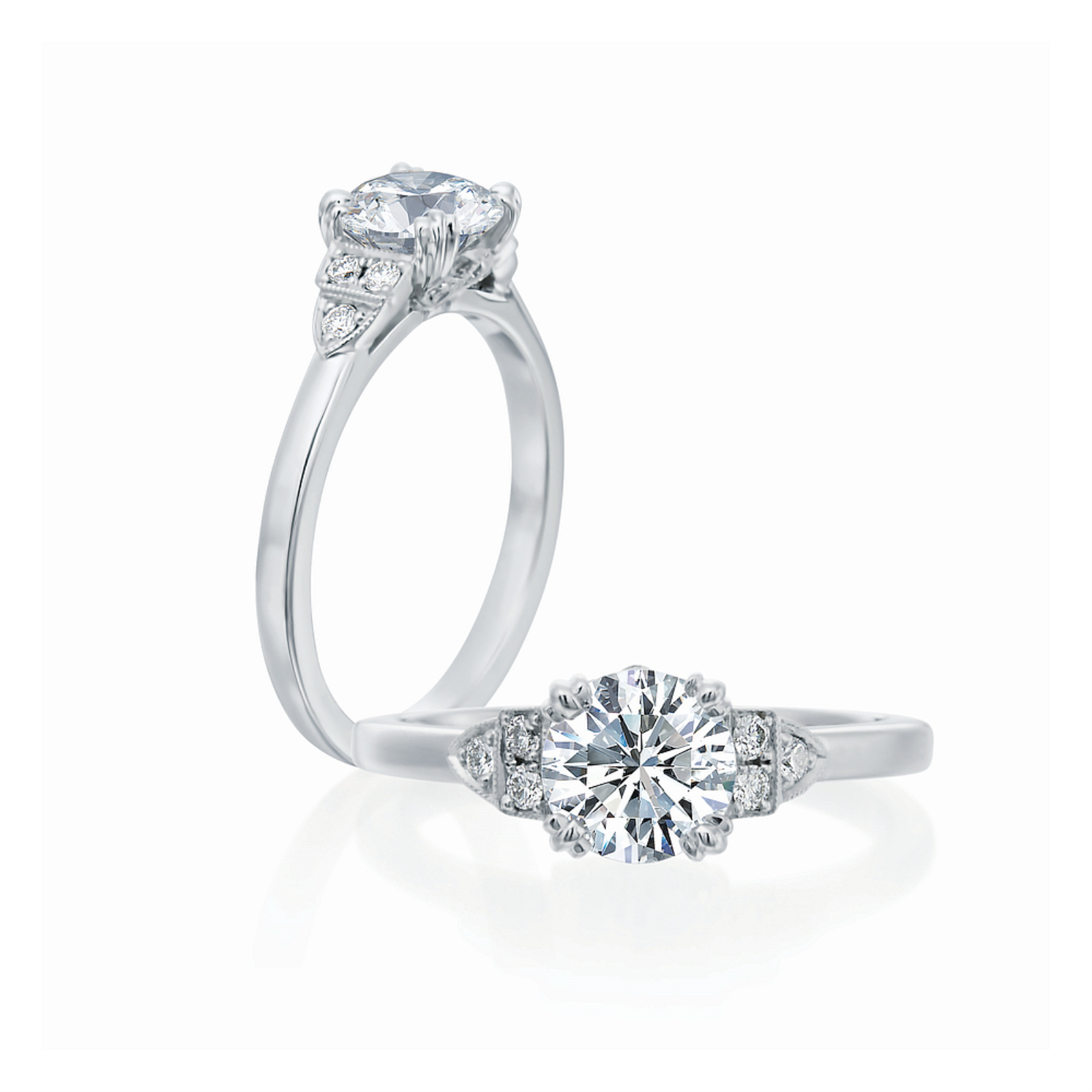 Roslyn Collection Platinum Engagement Mounting with Vintage-Style Diamond Side Panels