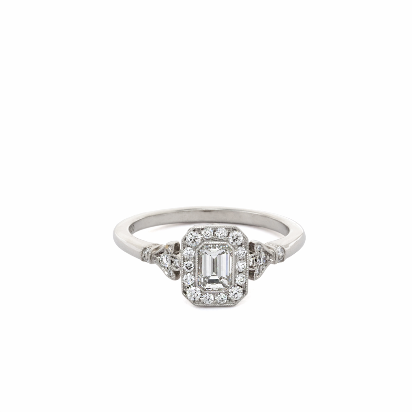 Roslyn Collection Platinum Octagonal Halo with Diamond Floral Sides Engagement Mounting