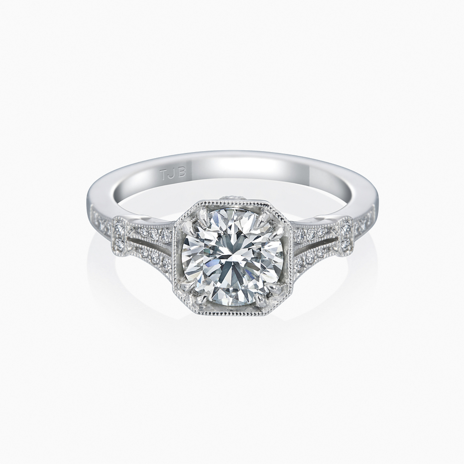 Roslyn Collection Platinum Octagonal Bezel Pave-Set Split Shank Trellis Engagement Mounting