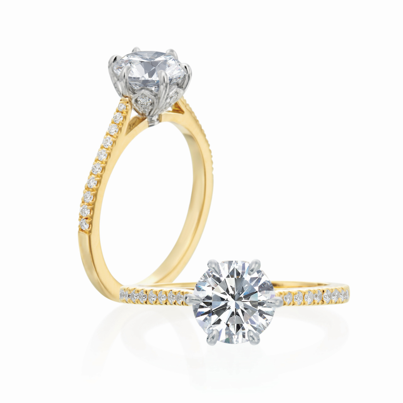 Roslyn Collection Gold Petal Half-Way Diamond Engagement Ring Mounting