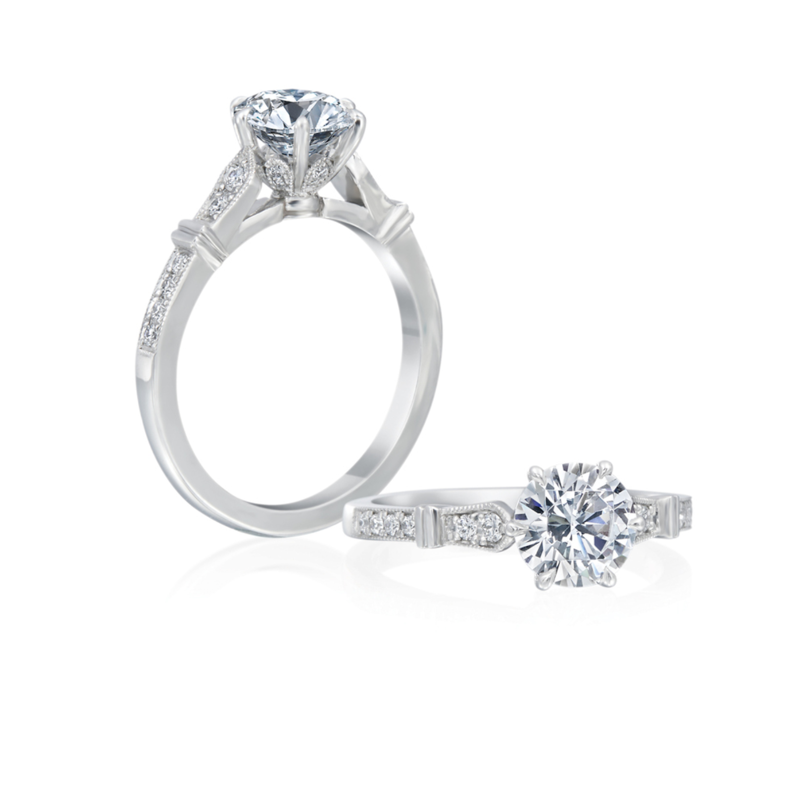 Roslyn Collection Platinum and Diamond Milgrain Engagement Mounting
