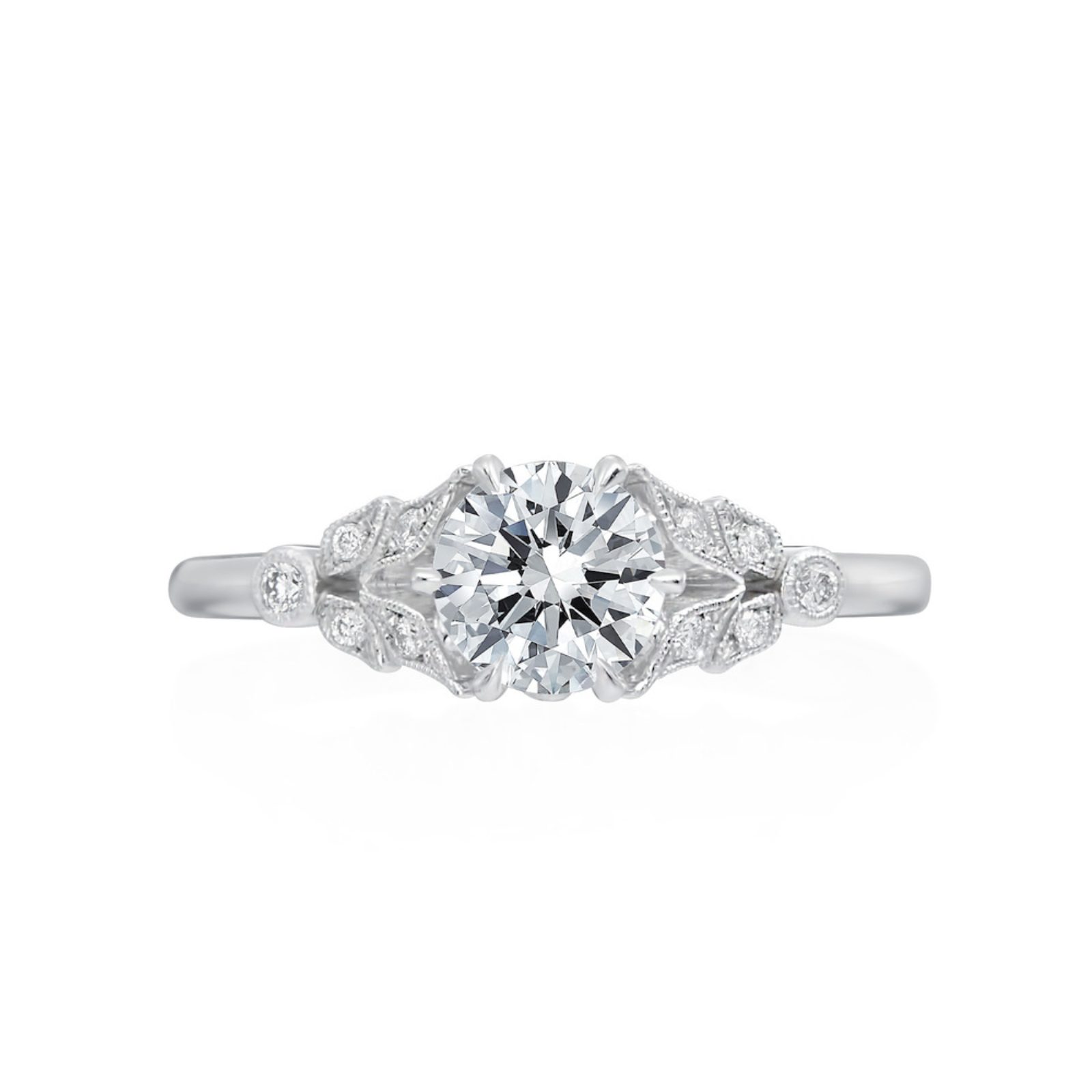 Platinum and Diamond Split Leaf Engagement Ring Mounting