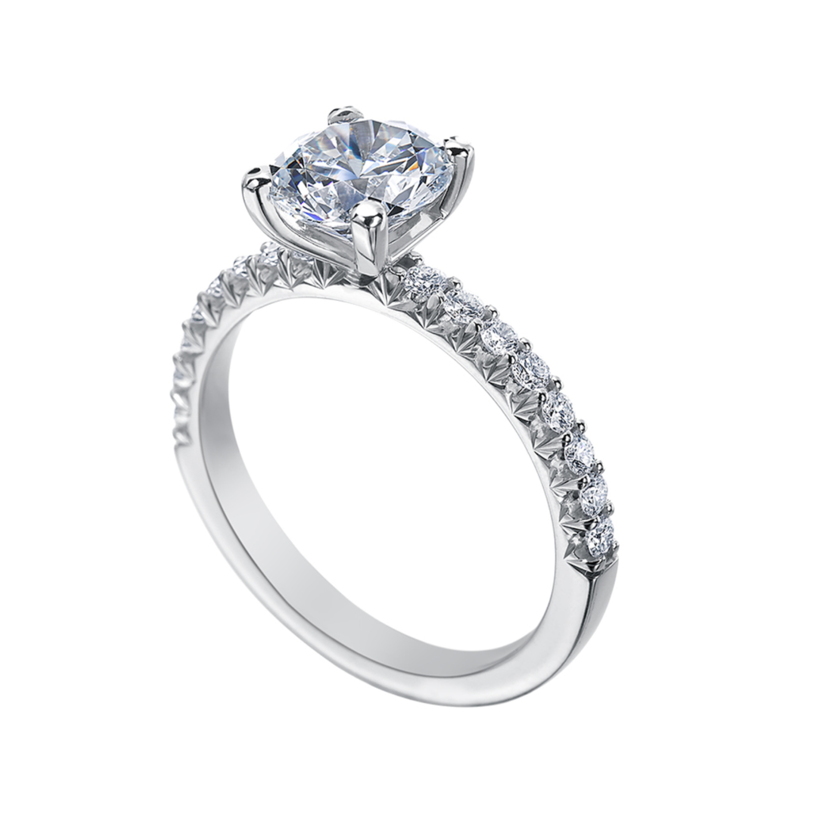 Pave Halfway Solitaire Engagement Ring Mounting