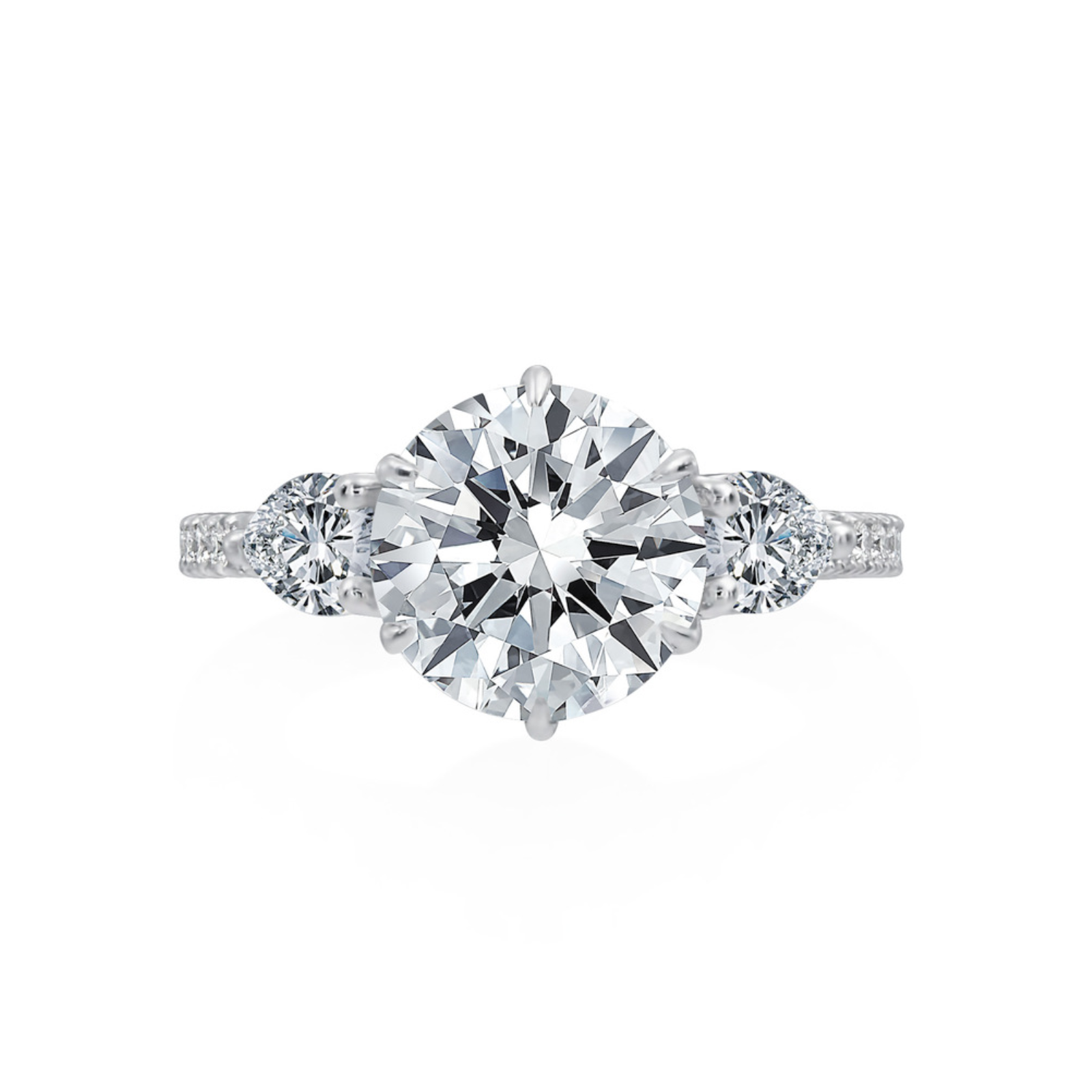 Platinum and Diamond Accented Three Stone Engagement Ring Mounting