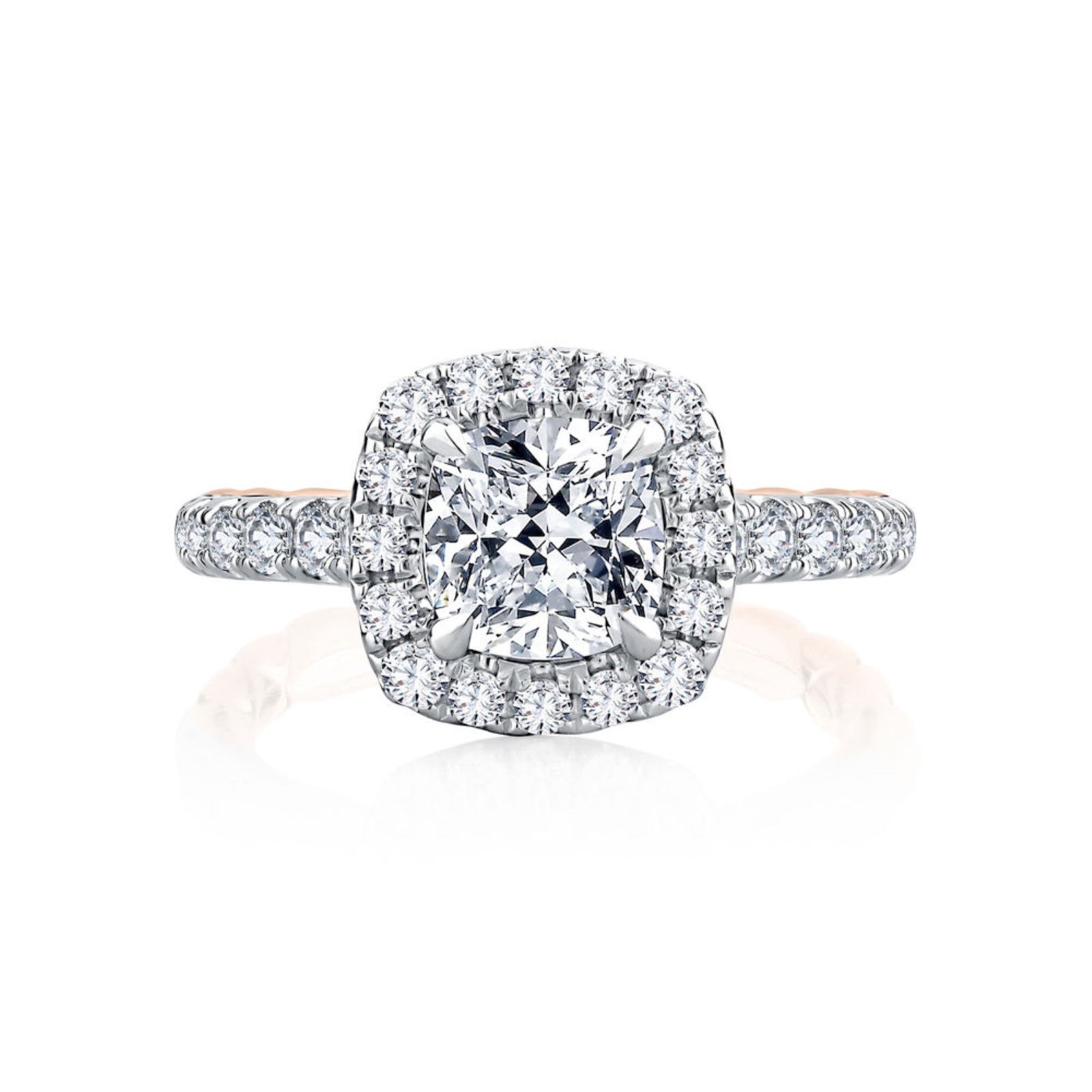 Platinum and Diamond Cushion Halo Engagement Ring Mounting