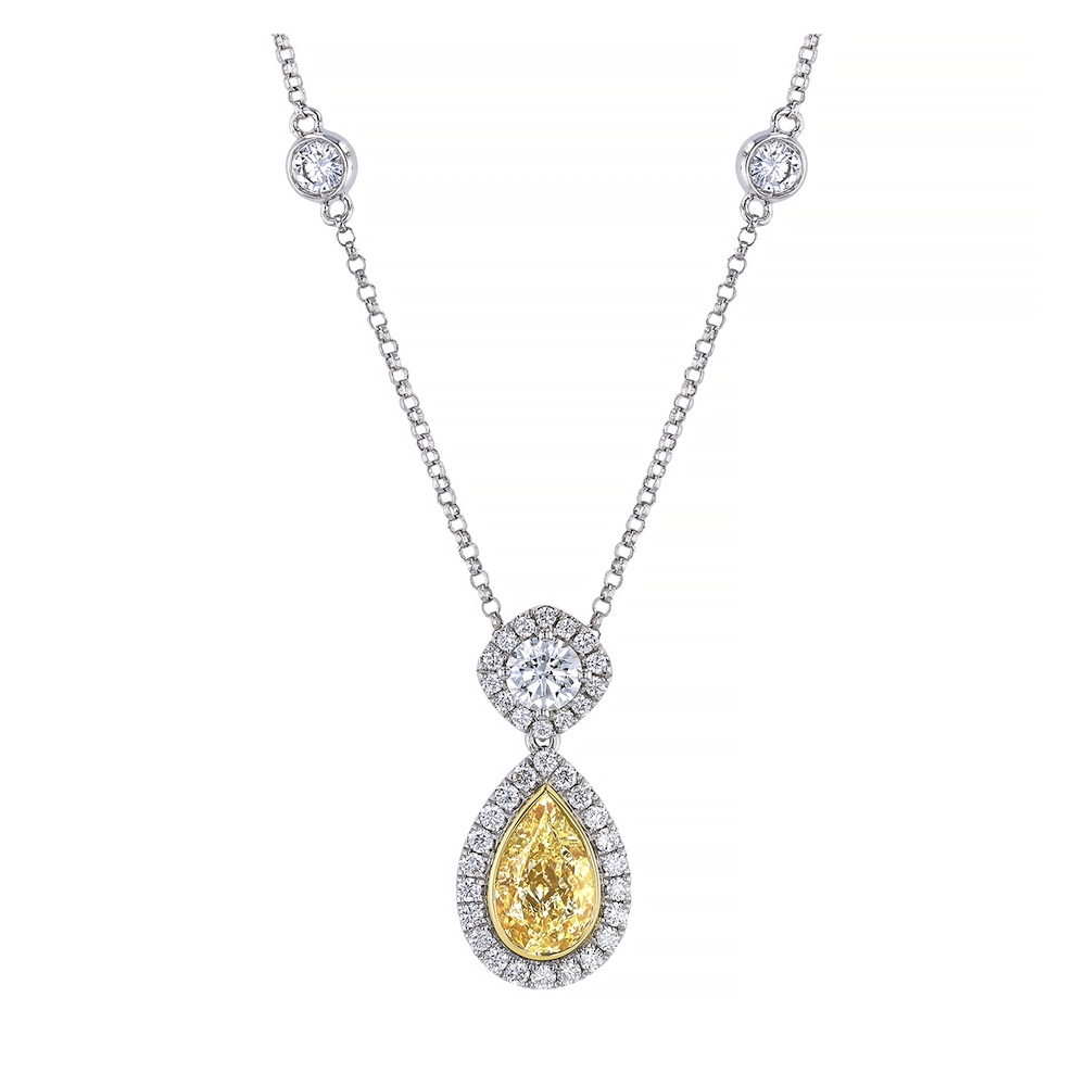 Yellow Diamond Halo Necklace