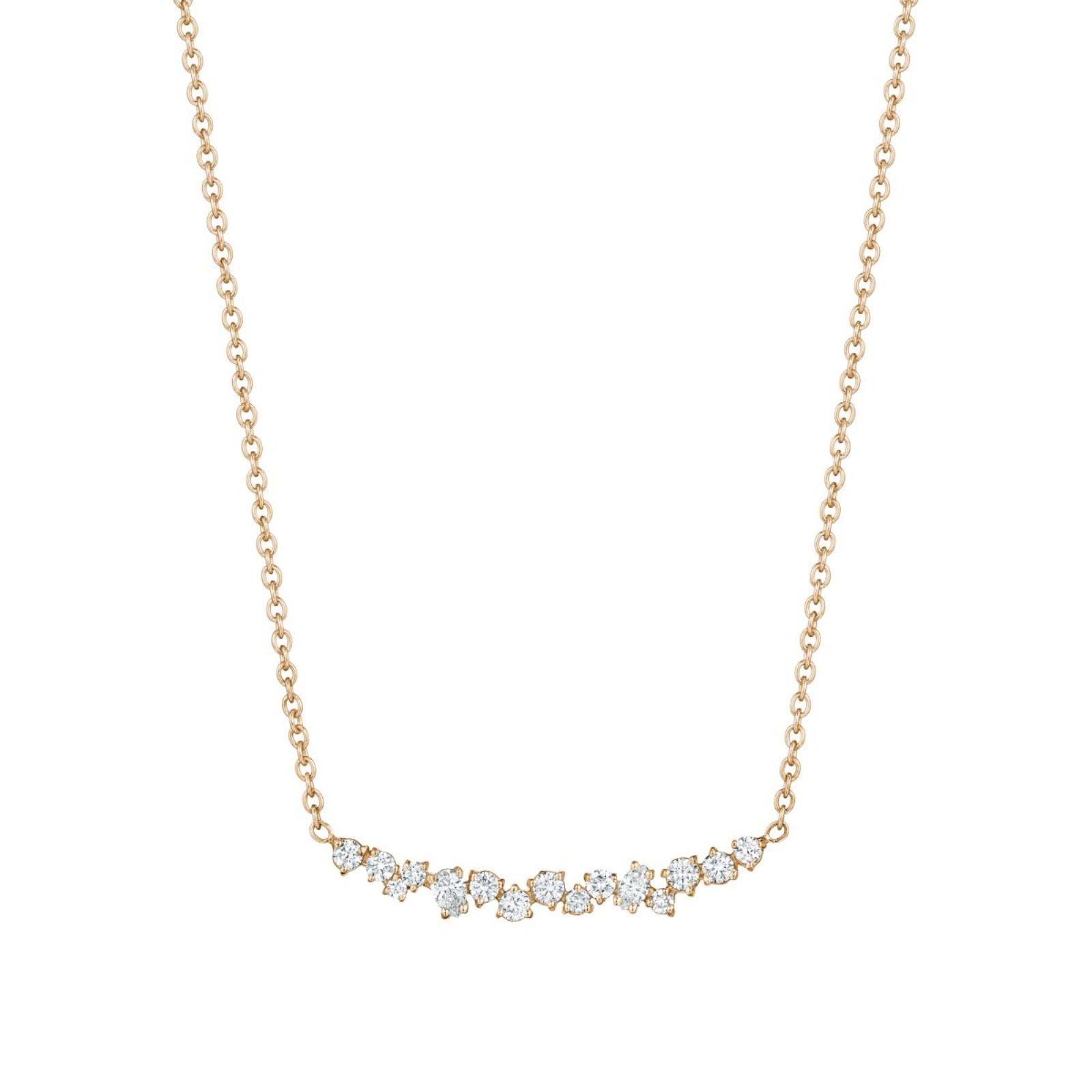GOLD CURVED CLUSTER DIAMOND NECKLACE