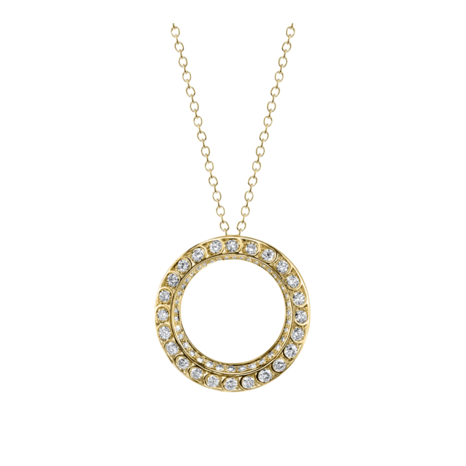 Gold and Diamond Scallop Circle Pendant Necklace