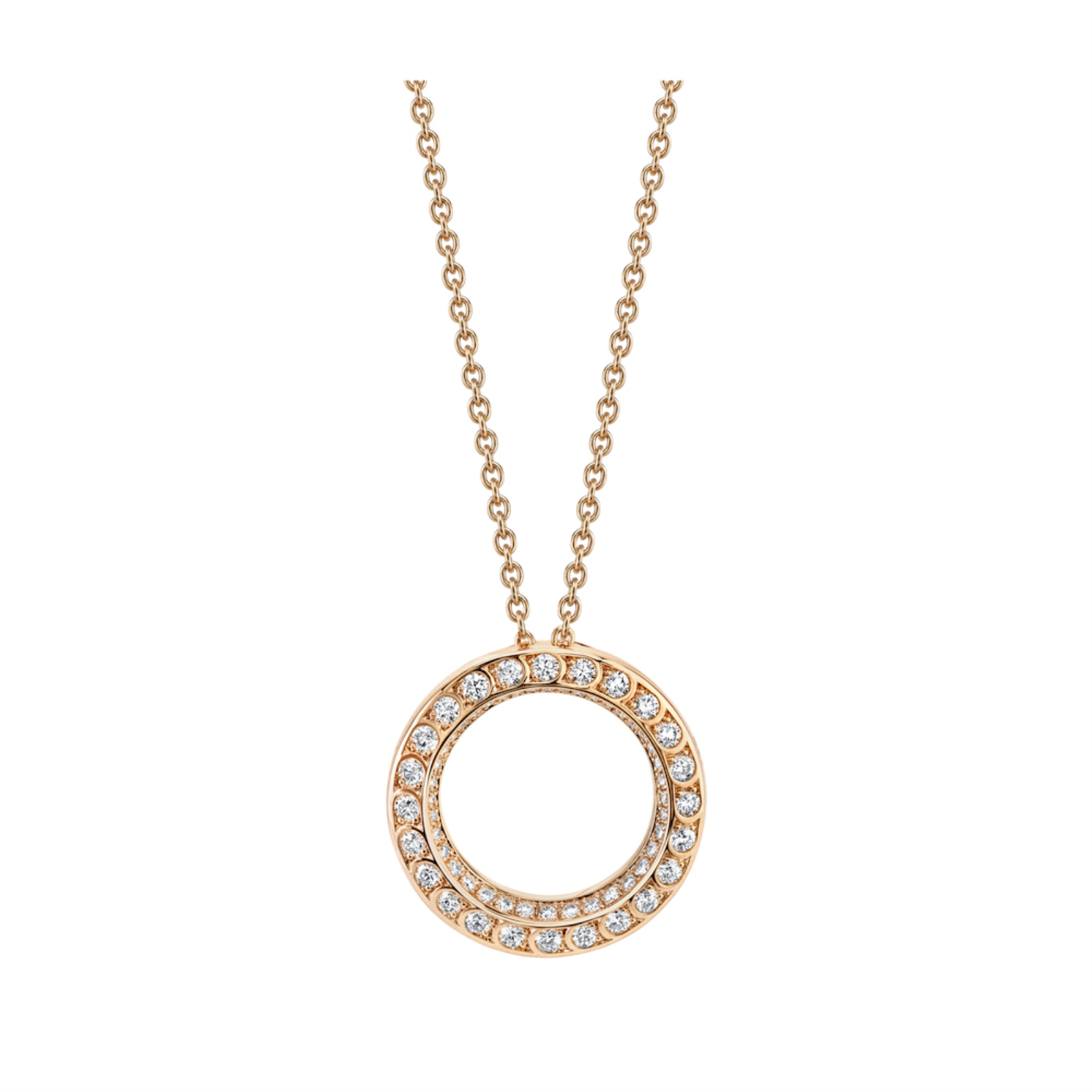 Rose Gold and Diamond Scallop Circle Pendant Necklace