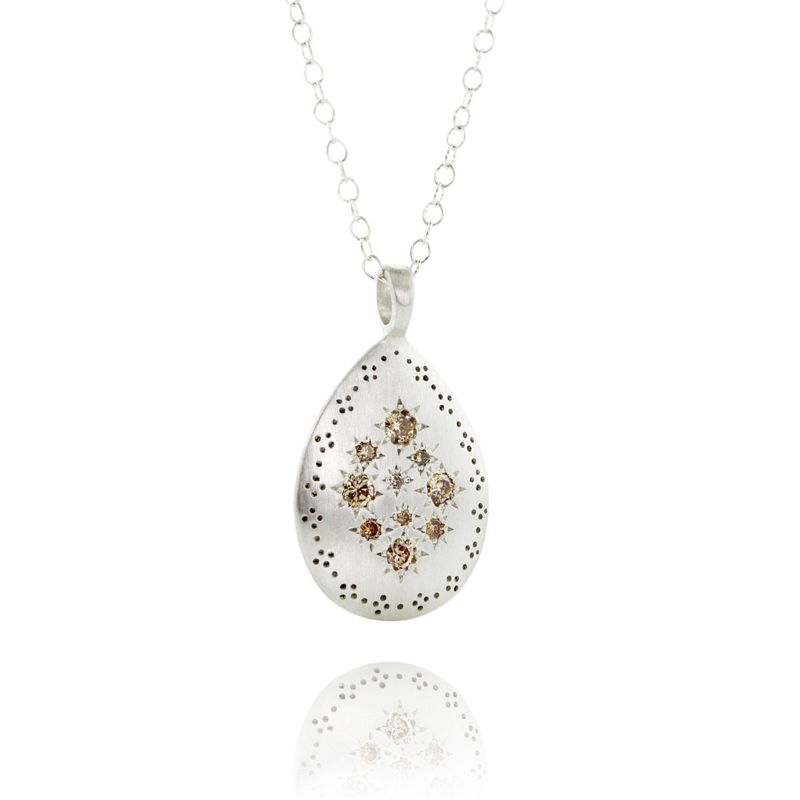 Sterling Silver and Champagne Diamond Teardrop Lights Necklace