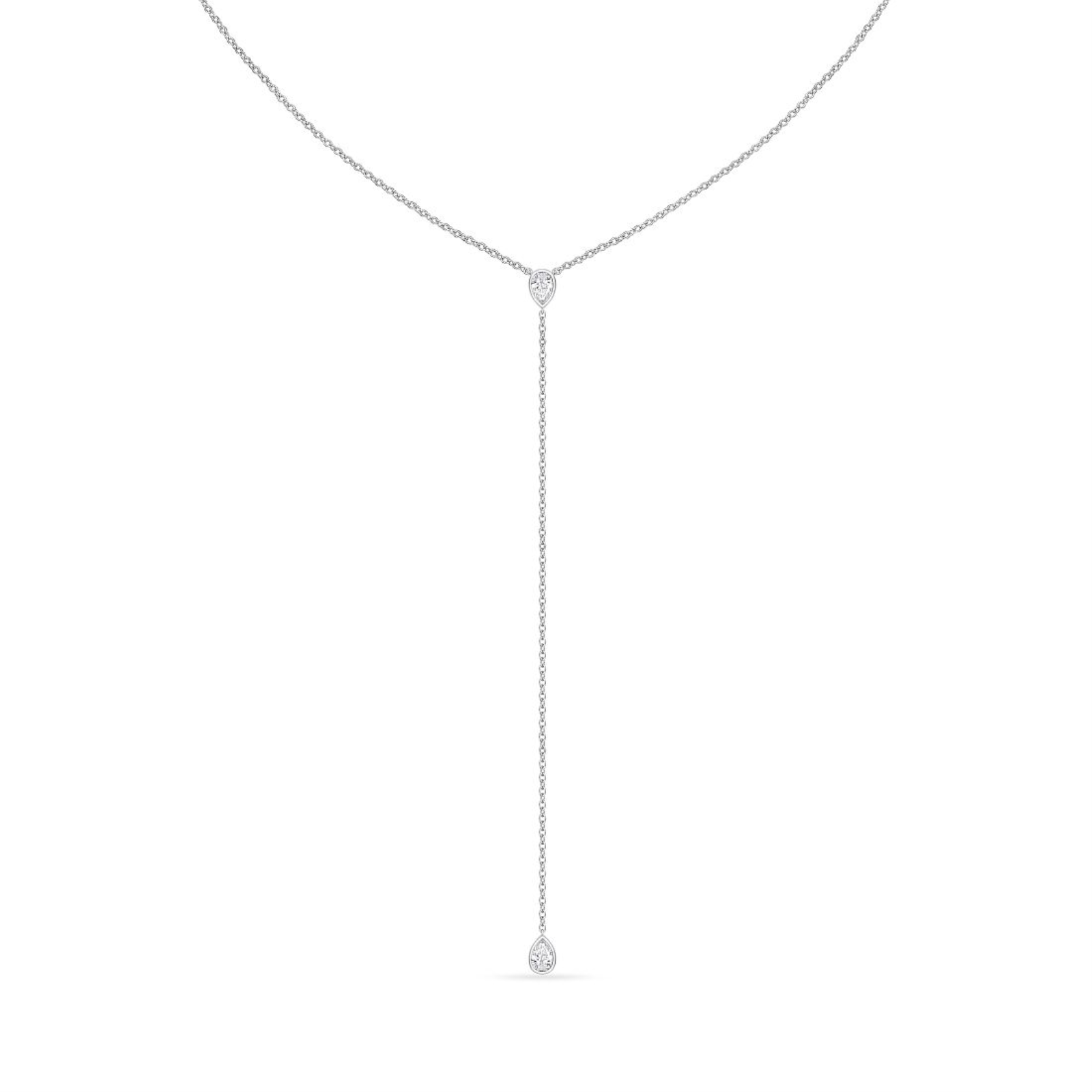 White Gold Cascade Pear Shaped Diamond Lariat Necklace