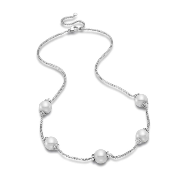 Pearl and Diamond Station Necklace