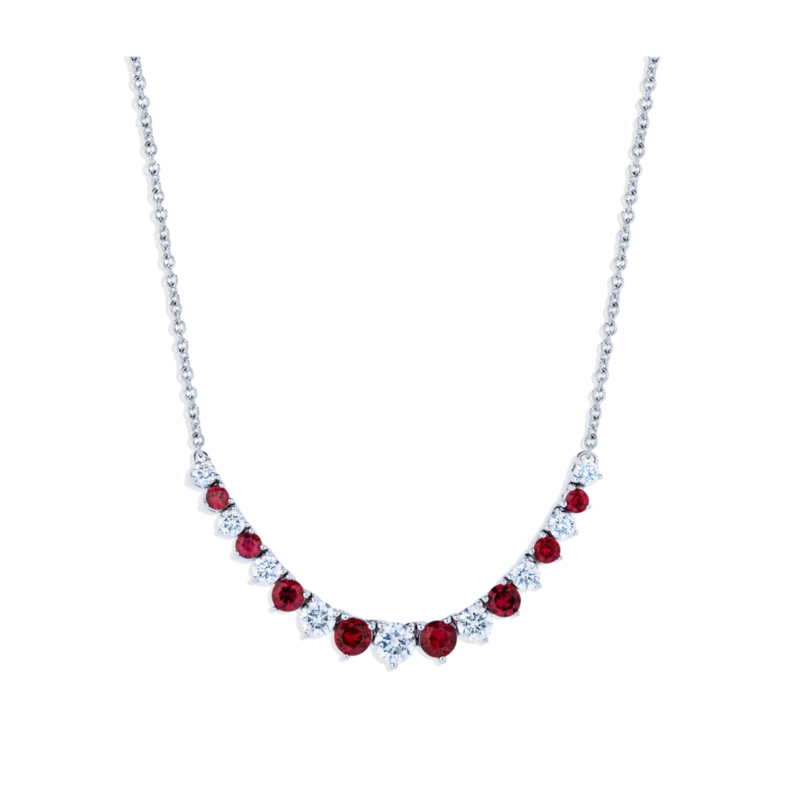 White Gold Ruby and Diamond Smile Necklace