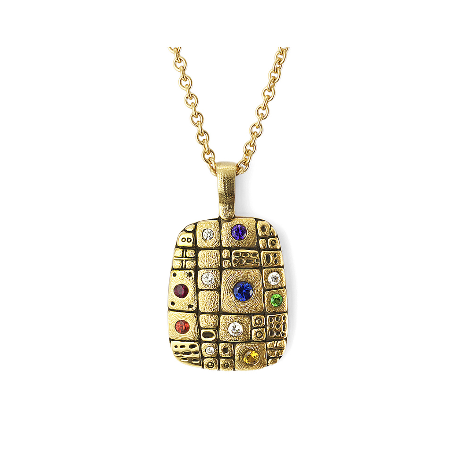 Gold and Rainbow Gemstone Pathway Pendant Necklace
