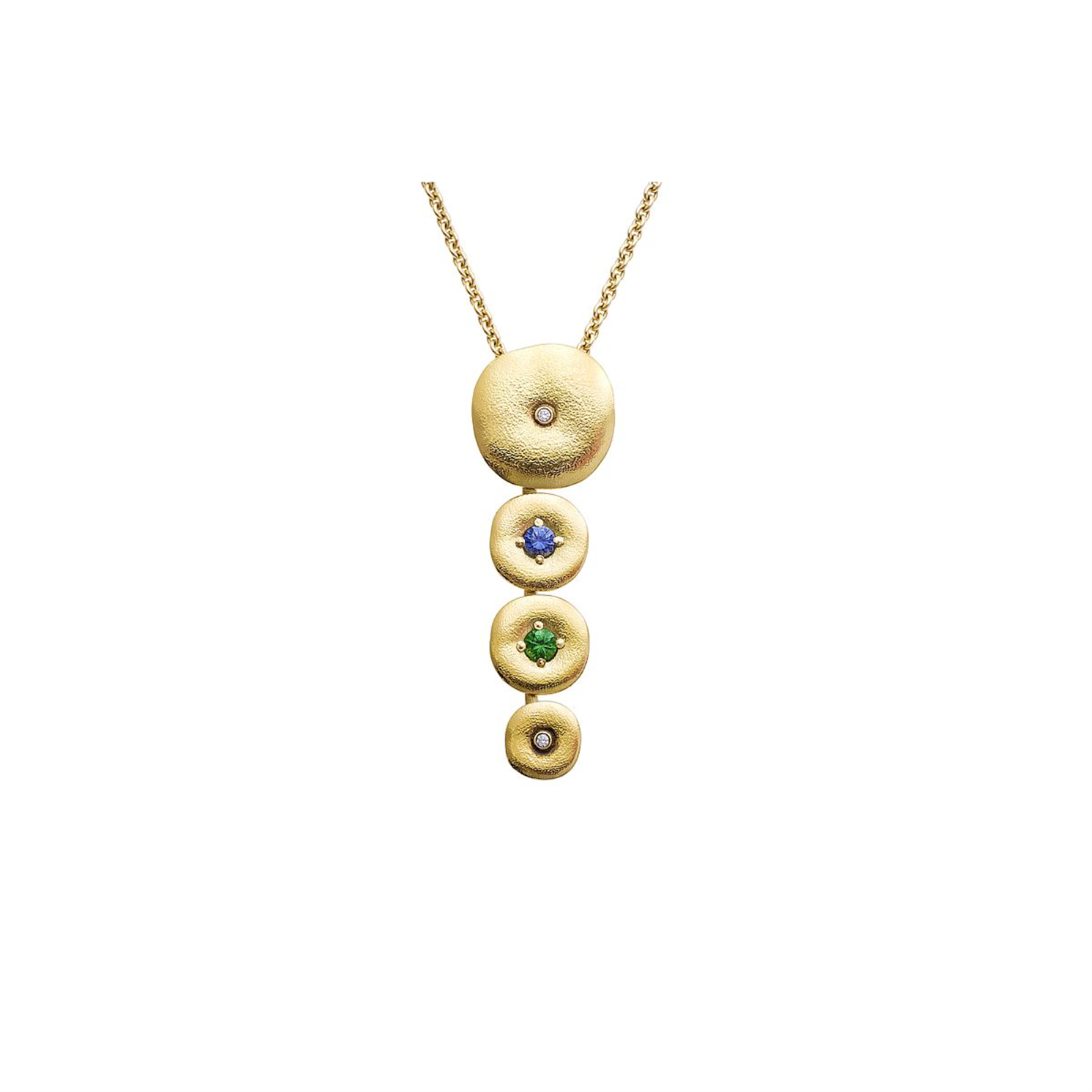 Yellow Gold Tsavorite and Sapphire and Diamond Necklace