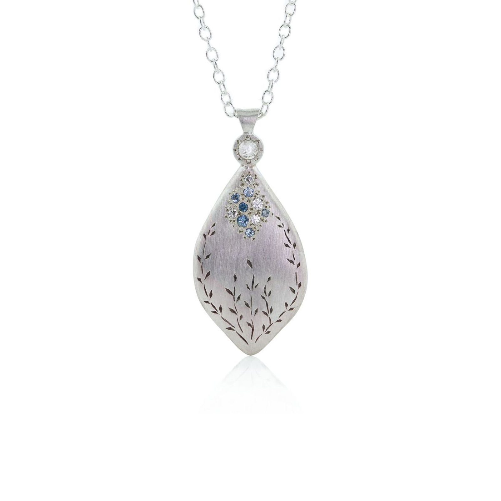 Sterling Silver Aquamarine and Diamond Secret Garden Necklace