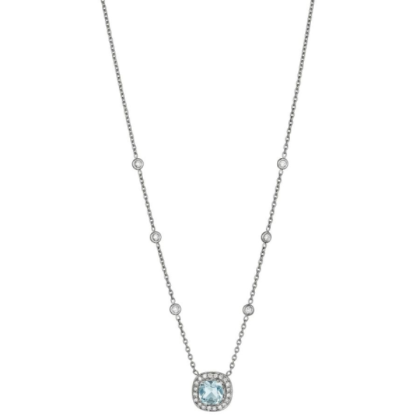 Aquamarine and Diamond Halo Pendant Necklace