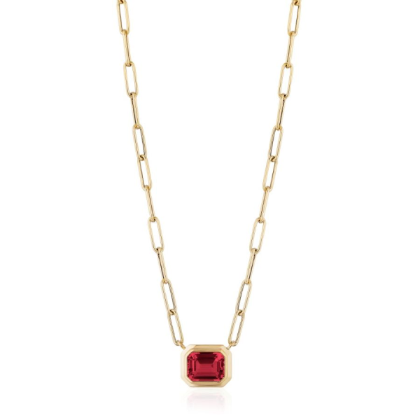 Yellow Gold and Emerald Cut Manhattan Garnet Pendant Necklace