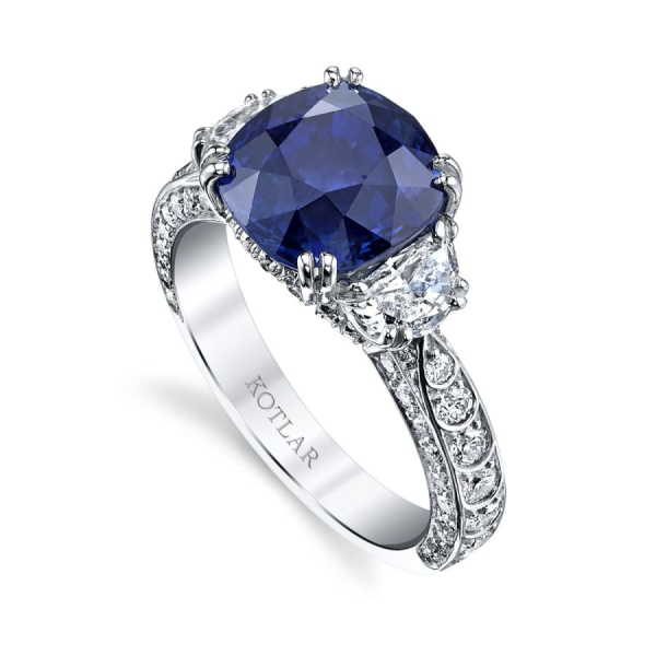 Platinum Sapphire and Diamond Three Stone Ring