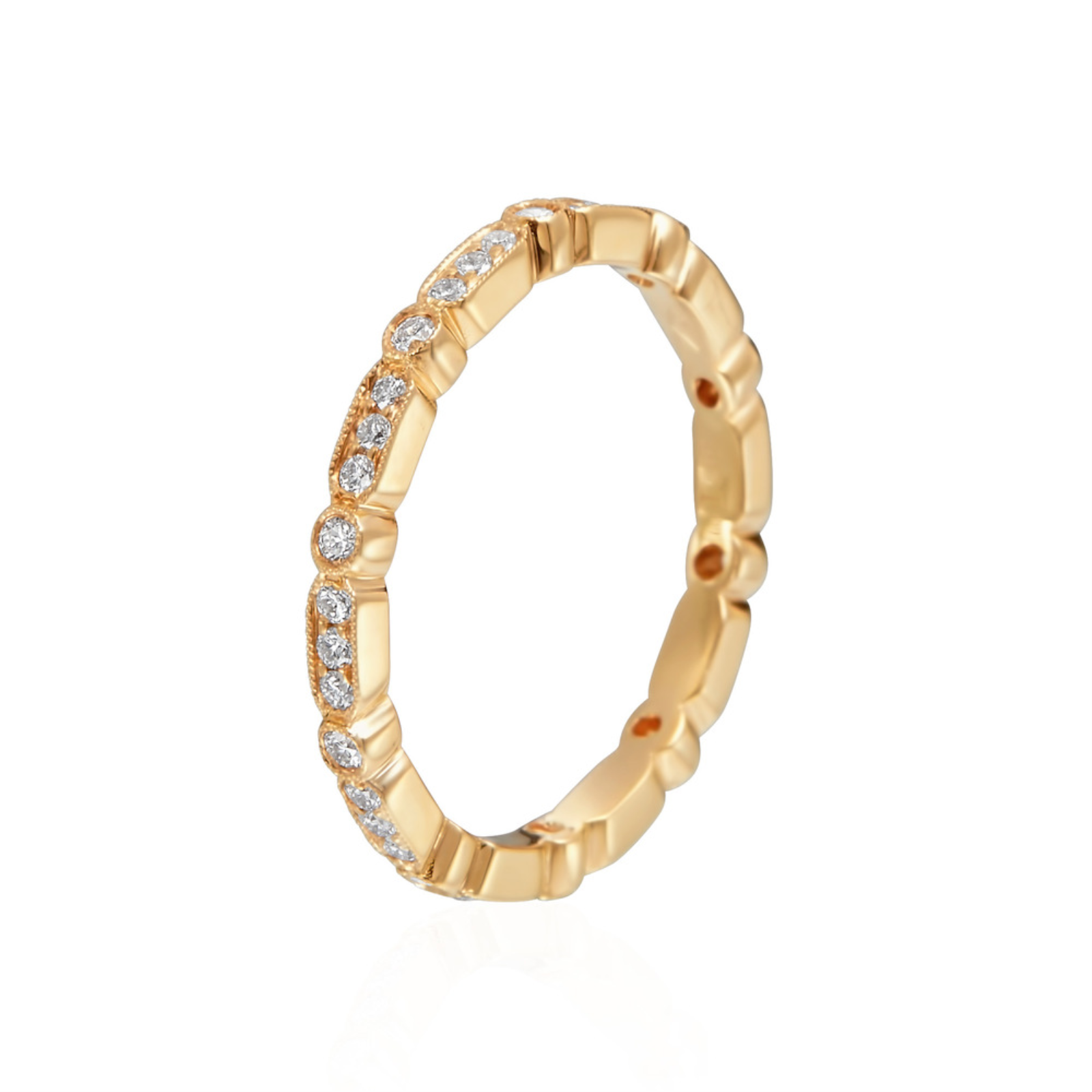 Gold and Diamond Milgrain Wedding Band