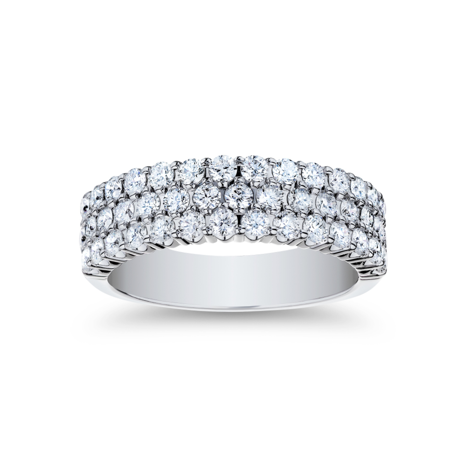 White Gold and Diamond Three Row Wide Band